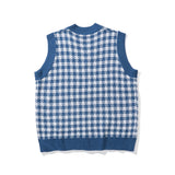 Men Sweater Love Embroidered Plaid Knitted Vest Men's Sweater Coat