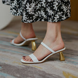 Nude Low Block Heel Thin Belt Square Head