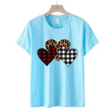 Valentine's Day T Shirts Couples Color Leopard Print Heart Printing Pullover Short Sleeve T-shirt
