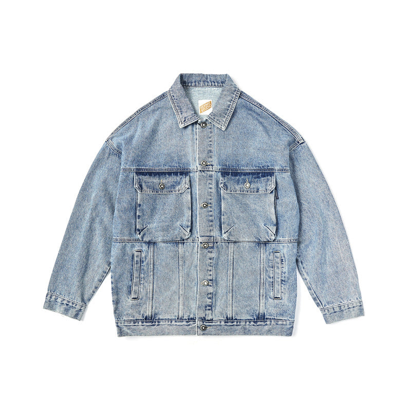 Men Denim Jackets Casual Jacket Trendy Student Multi-Pocket Denim Jacket