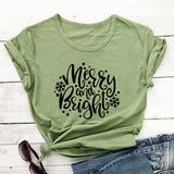 Merry and Bright Sweatshirts Christmas Merry and Bright Letter Printed round Neck Short Sleeve T-shirt