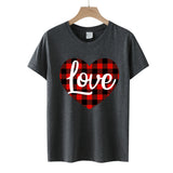 Valentine's Day T Shirt Love Letter Color Plaid Printed Pullover Short Sleeve Women's T-shirt