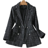 Interview Suit Women Glossy Black Plaid Coat for Women