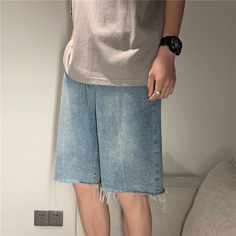 Men Denim Shorts Men's Summer Student Loose Wide Leg