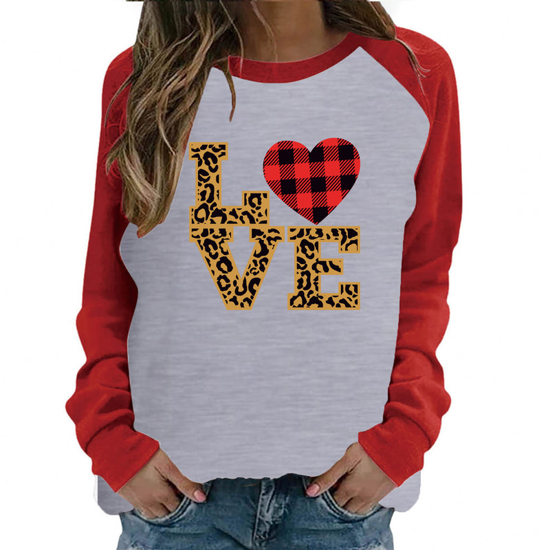 Valentine's Day T Shirt Love Leopard Print Letter Plaid Heart Printing Women's T-shirt