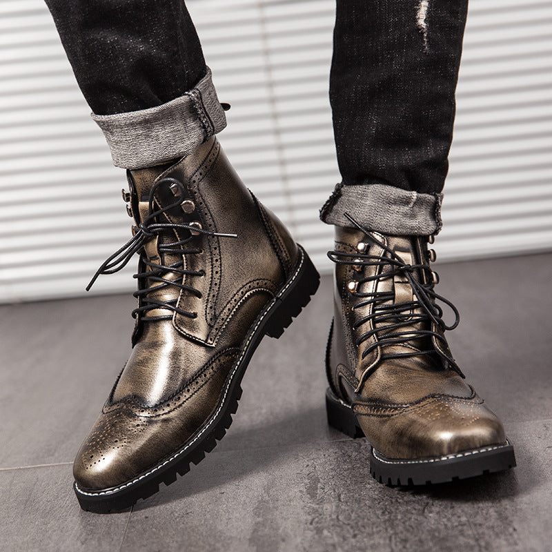 Men's Boots Work Boot Men Casual Hiking Boots Men's Mid-Top Retro High-Top Leather Shoes