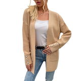 Women's Cardigan Knit Sweater Autumn and Winter Women's Solid Color Casual Mid-Length Knitted Cardigan