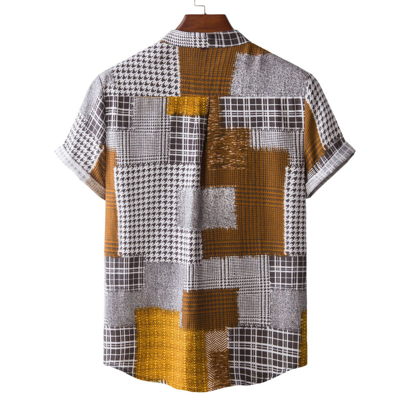 Camp Collar Shirt Floral Color Matching Short Sleeve