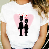 Valentine's Day T Shirts Couples T-shirt Heart Printing Women's Base Shirt round Neck plus Size