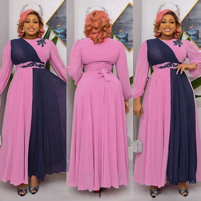 African Dashiki Dress Patchwork round Neck High Waist Dress