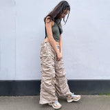 Julia fox low rise jeans: hot girl style personality pleated  low waist  loose and thin straight pants waist tie casual pants