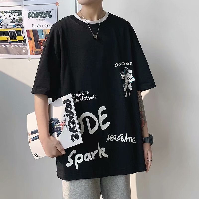 Men T-Shirts Bear Print Loose Half-Length Sleeves