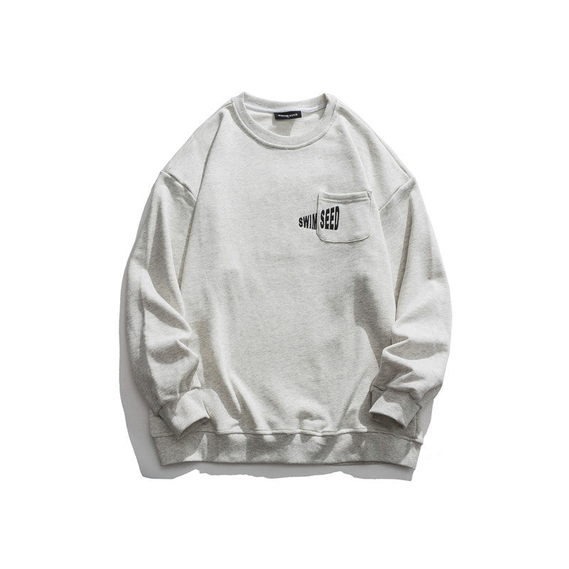 Man Fall Outfis Fall Men's Clothing Pocket Embroidered Back Printed Crew Neck Sweatshirt Men's Casual Pullover Top