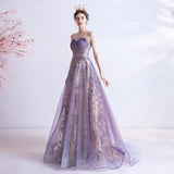 Mauve Dress Bridesmaid Autumn Sexy Tube Top Purple Sequins Starry Skirt Wedding