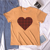 Valentine's Day T Shirt Winter plus Size Women's Clothing Plaid Heart Printing Loose