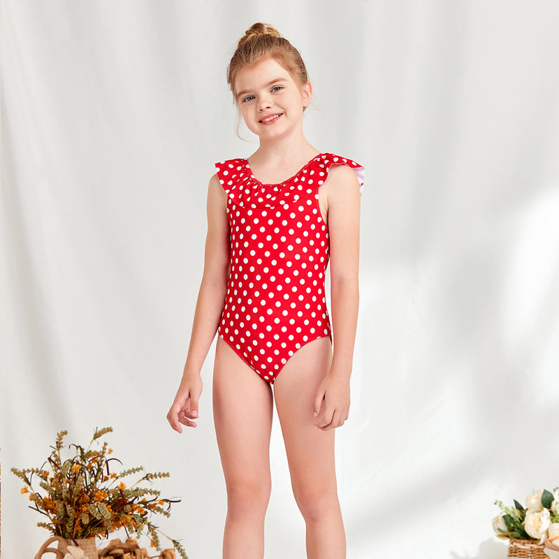 Children Swimsuit Girls' Swimwear Polka Dot Print One-Piece Swimsuit