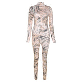 Fall Women's Clothing Fashion Printed High Waist Tight Long Sleeve Hip Lifting Sport Fitness Jumpsuit