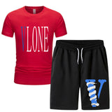Vlone T Shirts & Shorts 2 Piece Set Men 'S Summer Printed Sports Short-Sleeved T-Shirt Set