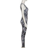 Summer women's fashion printed high waist tight sleeveless low cut sports jumpsuit