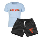 Vlone T Shirts & Shorts 2 Piece Set Printed Men'S Sports Printed Round Neck T-Shirt