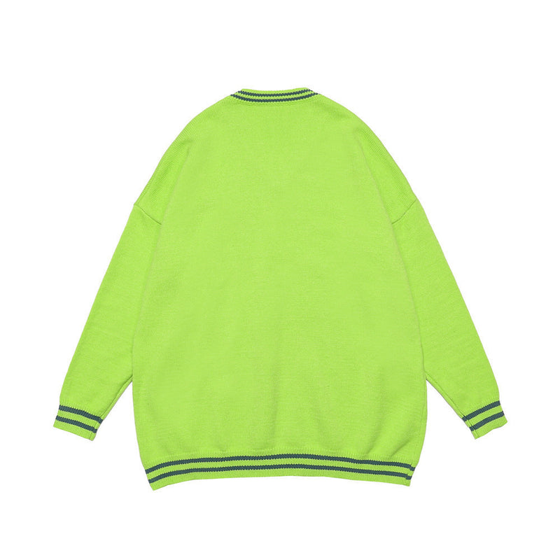 Men Sweater Letter Multicolor Printing Sweater Men's Loose V-neck Sweater Long Sleeve