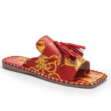 Women Open Toe Sandals Flats Spring and Summer Tassel Women's Sandals Flat Heel Fashion Open Toe Slippers