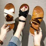 Women Open Toe Sandals Flats Summer Cross Flat Heel Fashion Sandals