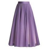 MIDI Mauve Skirt Autumn and Winter Mid-Length Bright Silk Pleated Gauze Skirt