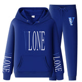 Vlone Hoodie & Pants 2 Piece Set Sweatshirt Autumn Print Baggy Coat
