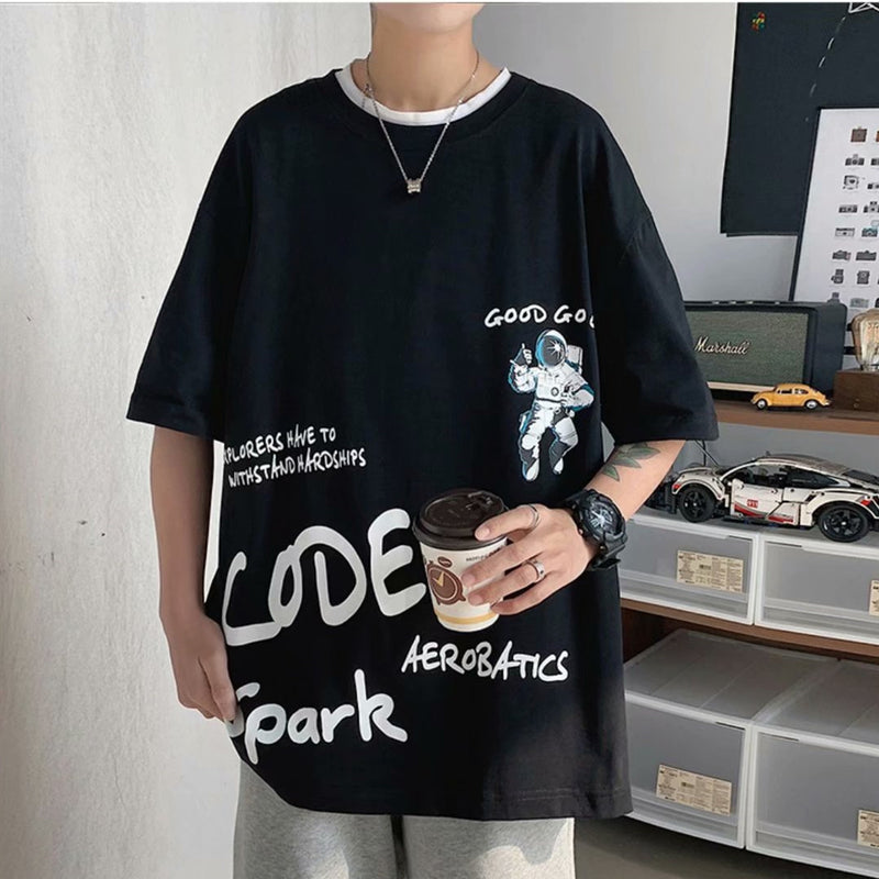 Men T-Shirts Bear Print Loose Half-Length Sleeves