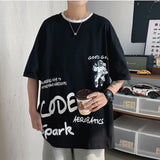 Men T-Shirts Bear Print Loose Half-Length Sleeves