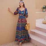 Gypsy Style Dresses Printed Long Dress Ethnic Style Embroidered High Waist Big Swing