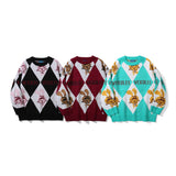 Men Sweater Cartoon Contrasting Color Jacquard Sweater Men's Loose round Neck Sweater Head Shirt