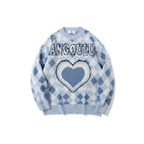 Men Sweater Heart Jacquard Contrast Color Knitted Sweater Men