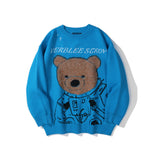 Men Sweater Cartoon Bear Embroidery Sweater Men's Loose round Neck Pullover
