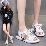 Women Open Toe Sandals Flats Large Size Flat Bottom Stylish Beach Casual Sequin Peep Toe Lace-up Sports Sandals