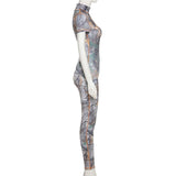Summer women's fashion printed short-sleeved hip-lifting sports jumpsuit women