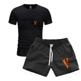 Vlone T Shirts & Shorts 2 Piece Set Men'S Sports Round Neck T-Shirt Shorts Set