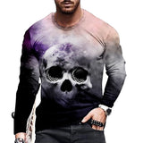 Skull T Shirt 3D Digital Printing Skull Retro Crew Neck T-shirt Men's Long Sleeve