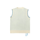 Men Sweater Hand Stitching Color Matching Sweater Waistcoat Men Loose V-neck Sleeveless Sweater Vest Outer Wear