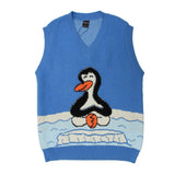 Men Sweater Cartoon Penguin Jacquard Sweater Vest Coat Men Sleeveless Sweater Vest