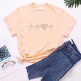 Valentine's Day T Shirt ECG Heart-Shaped Rhinestone Summer Large Size Top