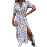 MIDI Mauve Cocktail Dress V-neck Sexy Printed Dress Long Dress
