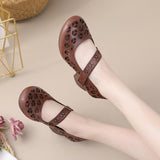 Highway Flat Sandals Spring and Summer Retro Velcro Chunky Heel Hollow Out Hole Sandals