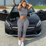 Coachella Music Festival Outfits Plaid Cropped Sleeveless Vest Slim-Fit Pants Suit