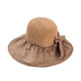 Women Bucket Hat Straw Bow Big Brim Vinyl Sun Protective