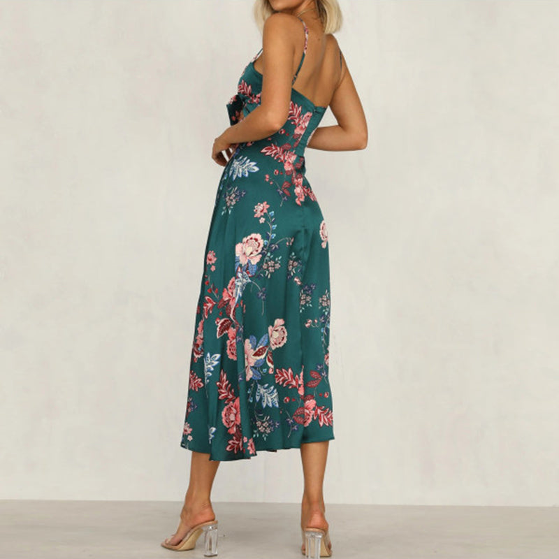 Nine Britton Dress Collar Spaghetti-Strap Floral Print Women's Bow Beach Backless