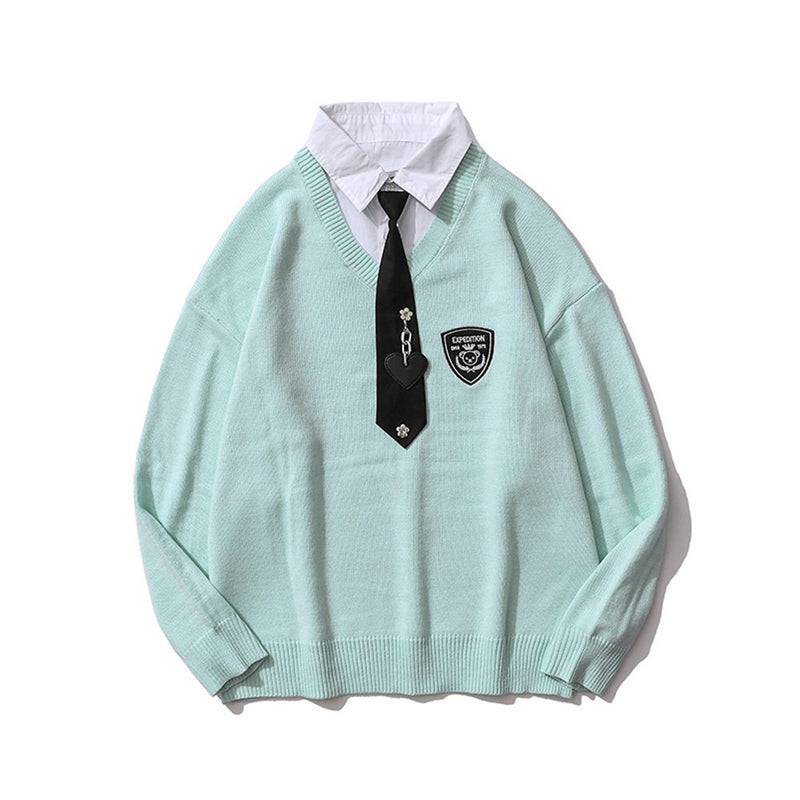 Men Sweater Lapel Sweater Preppy Style Trendy Pullover