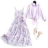 MIDI Mauve Wrap Dress Printed Chiffon Suspender Dress