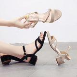 High Heels Slides Summer Suede Buckle Open Toe Sandals Chunky Heel Fashion Sandals